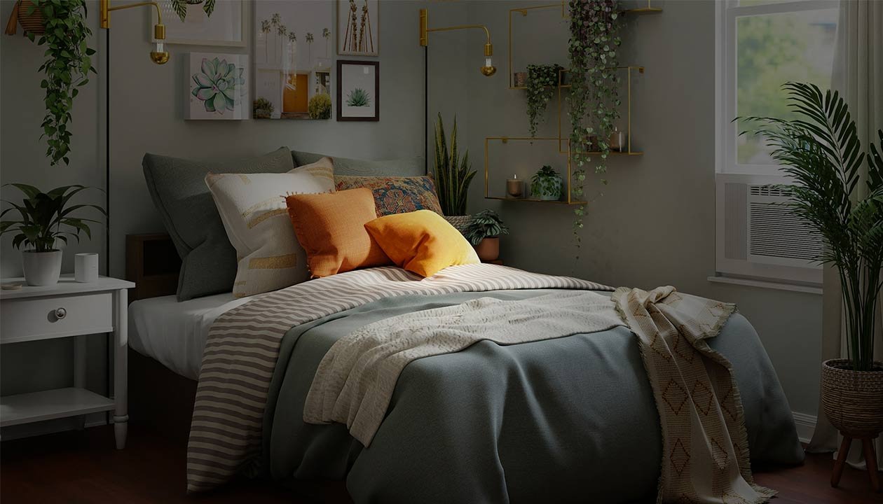 Interior con textiles y decoración en tonos naturales